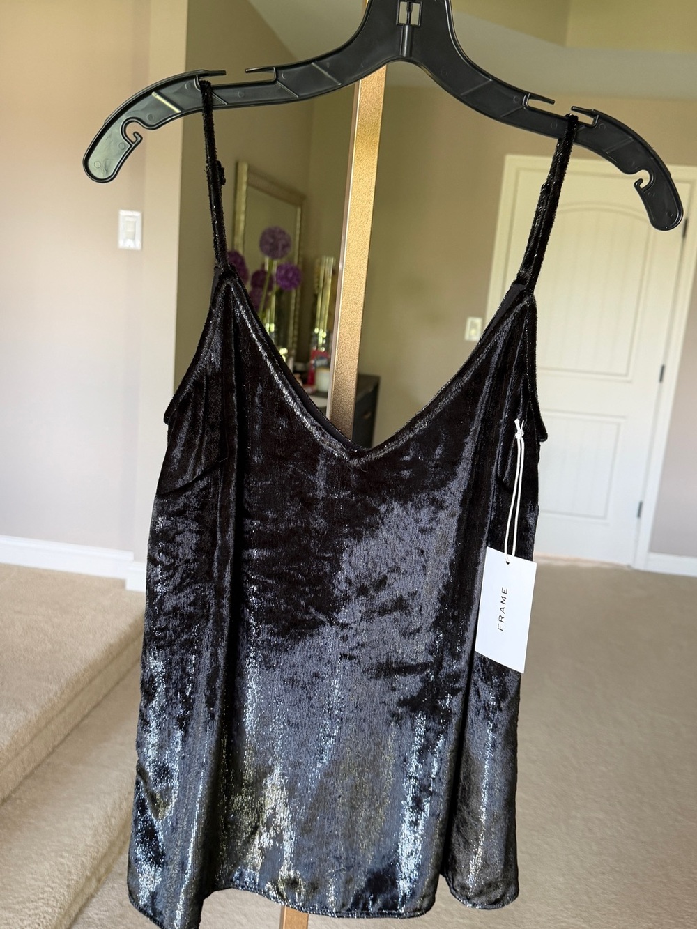 Neiman Marcus FRAME Black Shimmer Velvet Cami